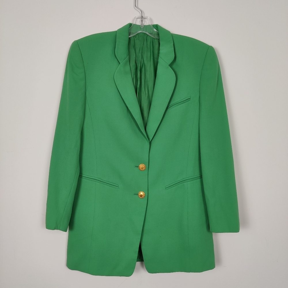 Unbranded Women's Long Wool Blazer in Green Size 8 Golden Buttons Quiet Luxury